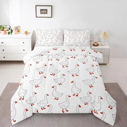 Miniatura 14 de Erosebridal Juego de ropa de cama a cuadros azul para niños, juego de cama individual con diseño de patos amarillos de dibujos animados, juego
