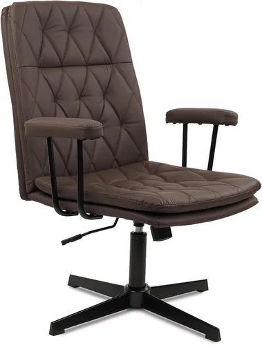 Miniatura 8 de CLATINA Silla de oficina sin ruedas, sillas de escritorio cruzadas de cuero con brazos, moderna silla de computadora con patas cruzadas, altura
