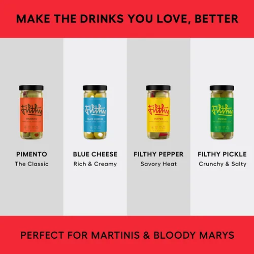 Miniatura 7 de Aceitunas rellenas de pimiento Filthy Pepper, guarnición premium para cócteles, aceitunas rellenas de pimiento Piri Piri, sin OMG, sin gluten