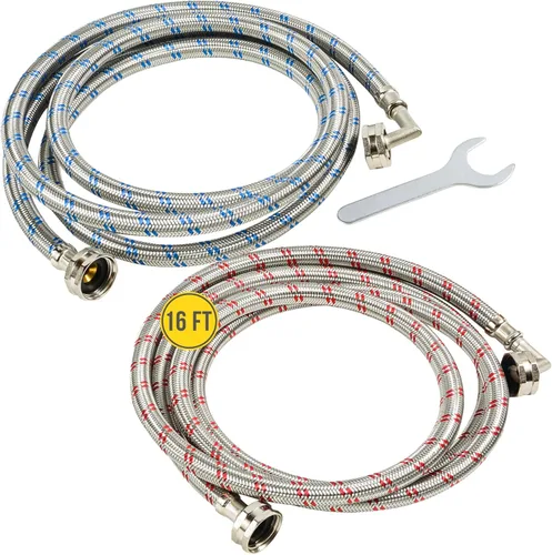 Miniatura 10 de Mangueras de lavadora (4 pies) – Codo de 90° – Conexiones OCTAGON para un ajuste seguro – Ajuste universal para todas las lavadoras – (2 unidades)