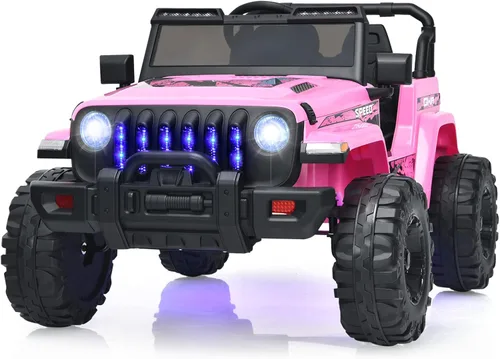 OLAKIDS Camión de paseo para niños, vehículo eléctrico de 12 V con control remoto, automóvil para niños pequeños a batería con música, bocina, 3 Rosa