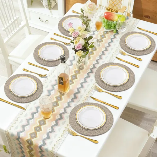 Miniatura 5 de Juego de 6 manteles individuales redondos, alfombrillas de mesa tejidas con cuerda de algodón, almohadillas calientes para cocina, antideslizantes