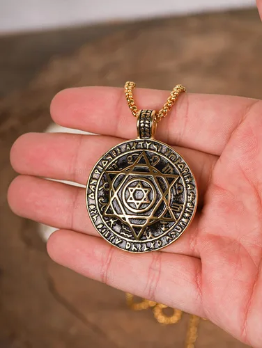 Miniatura 3 de HAQUIL Seal of Solomon Necklace, Stainless Steel 12 Constellations Hexagram Six Pointed Star of David Protection Amulet Pendant, Box Chain, Jewish