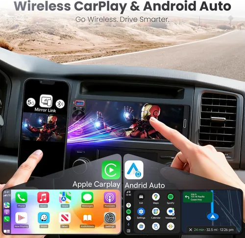 Miniatura 2 de Radio DIN individual estéreo para automóvil con Apple CarPlay y Android Auto, radio de coche con pantalla táctil InCell de 6.5 pulgadas con cámara