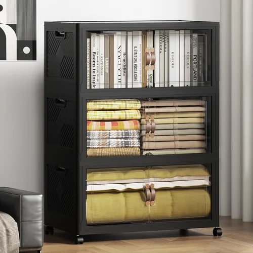 Miniatura 21 de SAILUN 321QT/80Gal Contenedores de almacenamiento apilables con tapa, contenedores de almacenamiento plegables con puertas, armario plegable