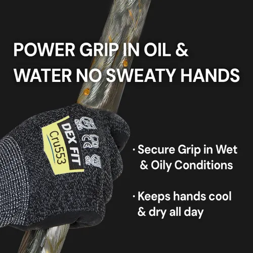 Miniatura 3 de DEX FIT Guantes resistentes a cortes nivel 5 Cru553, ajuste elástico cómodo 3D, agarre potente, grado profesional, delgados, compatibles