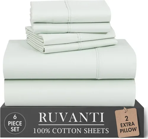 Miniatura 12 de RUVANTI 6 Piezas Sábanas de Algodón - 100% Algodón Natural Suave, Ligeras y Transpirables Sábanas de Percal Crujiente, Sábanas de Cama Tamaño Full