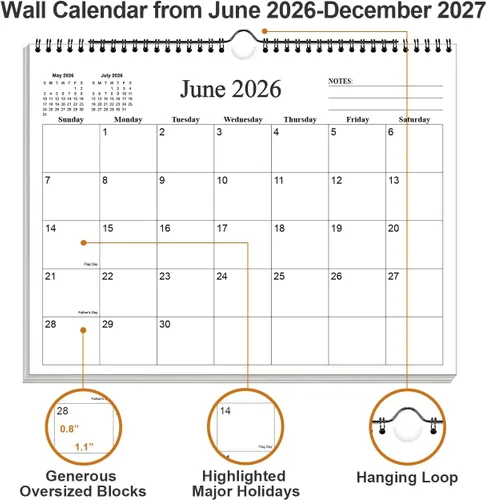 Miniatura 2 de Calendario pequeño de pared 2026 – Mini calendario 2026-2027 de enero de 2026 a junio de 2027, calendario pequeño de 18 meses con papel premium, 6 x