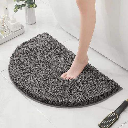 Miniatura 4 de HYFAN Alfombra de baño de felpilla de microfibra semicircular antideslizante, súper absorbente, de secado rápido, alfombra de ducha suave y lanuda