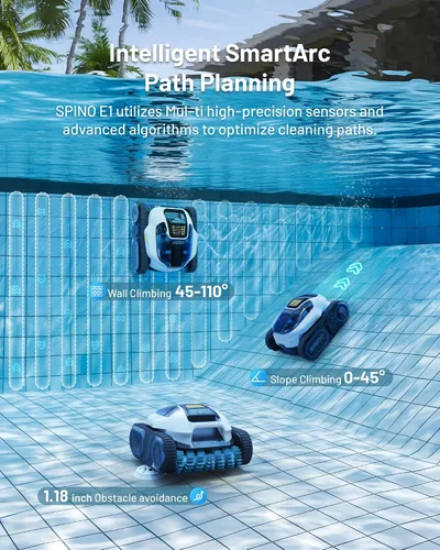 Miniatura 5 de Spino E1 - Limpiador robótico inalámbrico para piscina, robot de piscina para limpieza de paredes y líneas de flotación, camino de arco inteligente