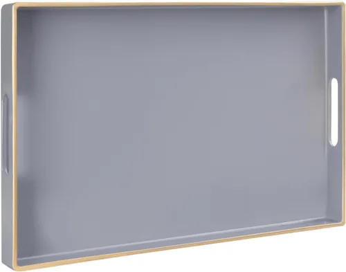 Miniatura 25 de MAONAME - Bandeja decorativa verde oscuro, bandeja de servir redonda de 13 pulgadas con asas, bandejas de plástico para mesa de café, bandejas