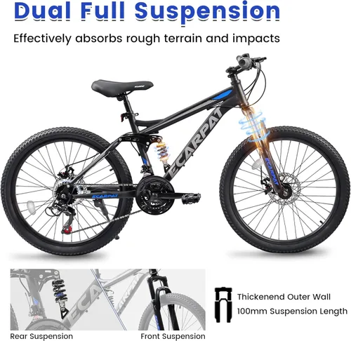 Miniatura 4 de 26 27.5 inch Mountain Bike Full Suspension, 21-Speed Steel Frame for Men & Women, Mechanical Disc Brakes Mens Mountain Bike, Outdoor Cycling