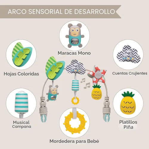 Miniatura 3 de Taf Toys Arco Tropical Ajustable para Asiento de Automóvil Infantil y Cochecito de Juguete para Bebés y Niños Pequeños, Arco de Cochecito, Juguetes