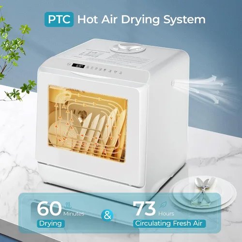 Miniatura 7 de EUHOMY Lavavajillas de encimera portátil con 6 programas, tanque de agua incorporado de 1.3 galones para apartamentos, alta temperatura de 75℃, sin