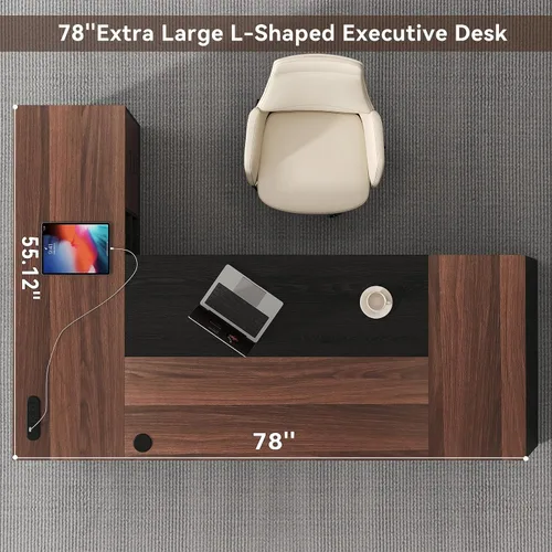 Miniatura 7 de Epecoya Escritorio ejecutivo en forma de L de 78 pulgadas, escritorio grande y moderno para oficina en casa con cajón y gestión de sujeción