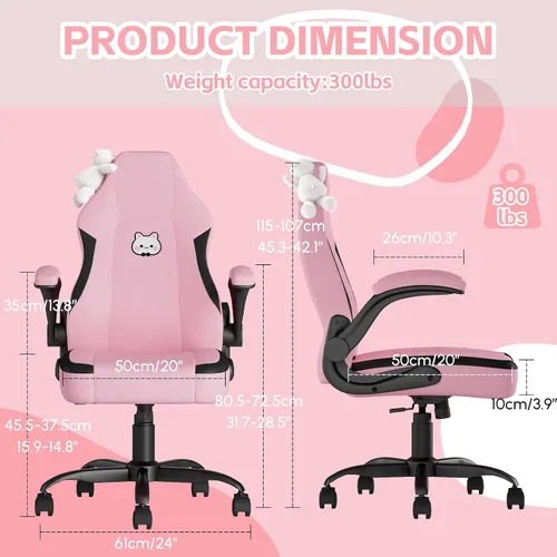 Miniatura 3 de Silla de juegos rosa, silla ergonómica de escritorio de oficina con soporte lumbar, silla de computadora con reposabrazos abatibles, cómoda silla