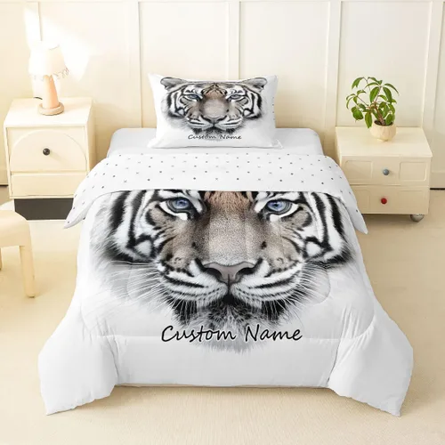 Miniatura 3 de Erosebridal Juego de edredón personalizado de tigre para niños, tamaño individual, juego de ropa de cama con estampado de animales salvajes