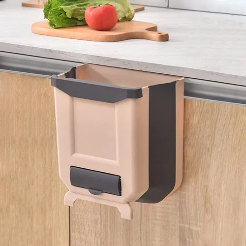 Miniatura 3 de Papelera colgante para puerta de armario de cocina, papelera plegable para cocina, dormitorio, baño y automóvil (2.4 galones, blanco)