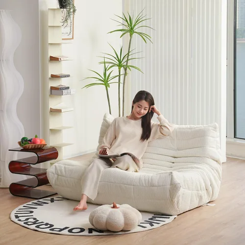 Miniatura 3 de N&V Fireside Sofá de Dos Plazas, Sofá de Piso Tamaño Twin de Mediados de Siglo sin Brazos, Silla Lounge de Piso de Pana Premium Suave, Silla de Jade