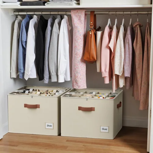 Miniatura 7 de PHINOX Organizador de zapatos para armario, paquete de 2 cajas organizadoras de zapatos de tela, contenedores de almacenamiento de zapatos
