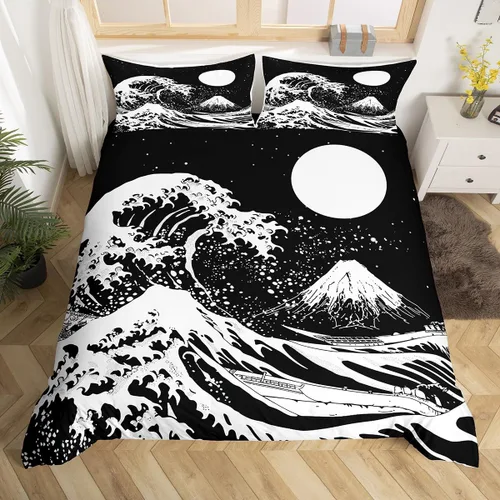 Miniatura 21 de Erosebridal Juego de ropa de cama bohemio con sol y luna, funda de edredón hippie de 3 piezas, colorida funda de edredón teñida anudada, funda