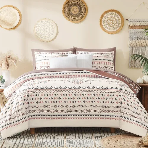 Miniatura 9 de Geniospin Juego de edredón tamaño matrimonial de 7 piezas - Juego de ropa de cama en una bolsa, cómodos juegos de ropa de cama occidentales
