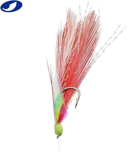 Miniatura 5 de Ocean CAT - Aparejos de pesca, 10 paquetes de 6 ganchos/juego de plumas blancas y rojas de piel de pez de agua salada, anzuelos de pesca de agua