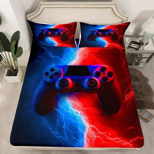 Miniatura 11 de Sábanas de cama con estampado de patas de perro para niños, sábana bajera ajustable de huesos coloridos para los amantes de los perros