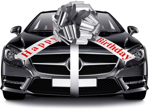 Miniatura 9 de Lazo Grande de Coche de Feliz Cumpleaños, Lazo Decorativo Grande para Envolver Regalos, Lazo Gigante con Cinta de Tirar para Decoración de Fiestas