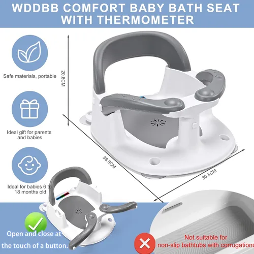 Miniatura 5 de Asiento de baño para bebés de 6 meses en adelante, silla de baño para niños pequeños estable en 360° con botón de un toque, diseño hueco trasero