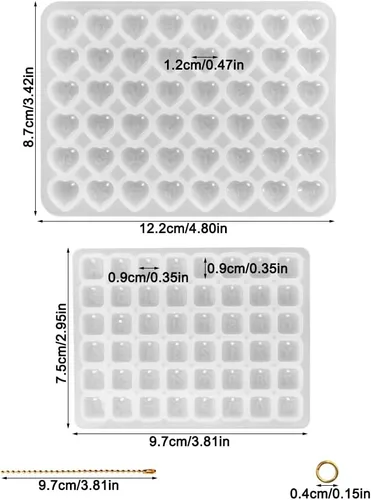 Miniatura 2 de 96 moldes de resina con agujero, moldes de resina con números del alfabeto AFUNTA de silicona, moldes de silicona con forma de corazón, moldes