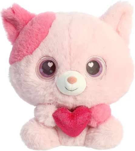 Aurora Encantador gato lenticular enamorado de peluche – Cambio de color – Juego interactivo – Rosa 6 pulgadas