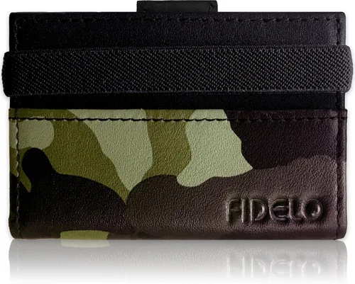 Miniatura 2 de Cartera minimalista para tarjetas de crédito, Fidelo - Cartera delgada para hombre, bloqueo RFID + cuero genuino de grano completo, Borde "Woodland