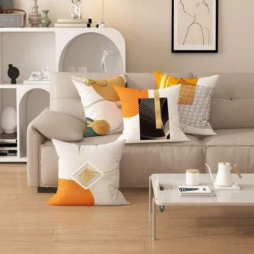 Miniatura 2 de Funda de almohada decorativa para sofá de sala de estar, patrón impreso de doble cara, funda de cojín naranja geométrica abstracta estilo nórdico