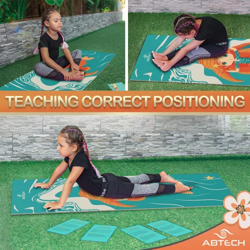 Miniatura 5 de Set de Esterillas de Yoga para Niños de ABTECH - Cómoda Esterilla de Yoga Infantil de Dinosaurio para Niño con 12 Tarjetas de Yoga, Bolsa de Sirena