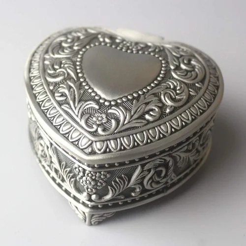 Miniatura 4 de ROSIKING Caja de música de metal de aleación en relieve en forma de corazón con mecanismo antiguo, cajas musicales de joyería para Navidad, Castillo