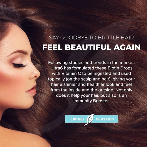 Miniatura 7 de Ultra6 Nutrition Biotina líquida con vitaminas para el cabello, vitamina C, E, B6 y aceite de coco orgánico, biotina líquida para el cabello