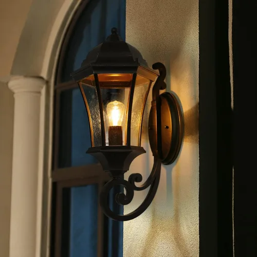 Miniatura 5 de LM3601-UP-M - Lámpara de pared de bronce antiguo de 19 1/2 pulgadas de alto, lámpara de pared exterior impermeable con vidrio transparente
