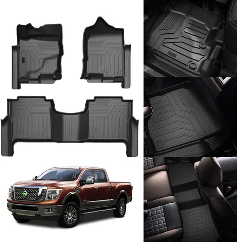 KUST Alfombrillas de suelo personalizadas para Nissan Titan 2017-2024/Nissan Titan XD Crew Cab 2016-2024 (con organizador trasero debajo del