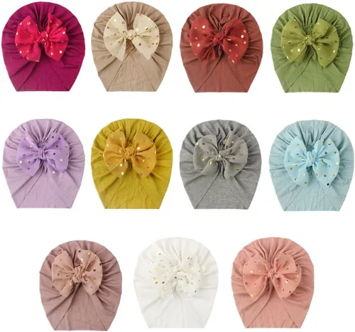 Miniatura 6 de 11 sombreros turbantes para bebé, turbante con lazo, sombrero de hospital infantil para niños pequeños de 0 a 4 años, Juego de 11 piezas