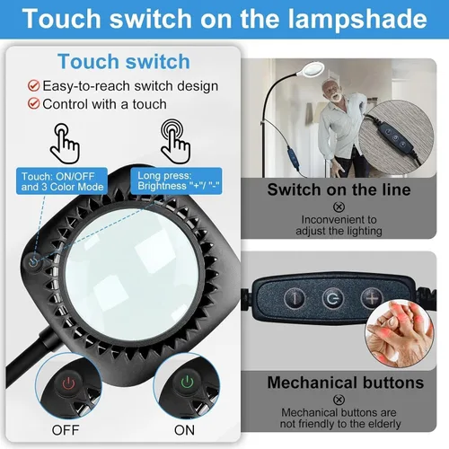 Miniatura 6 de Lupa de piso grande 10X con luz y soporte, 56 LED flexible de cuello de cisne, lupas iluminadas manos libres para trabajo cercano, costura