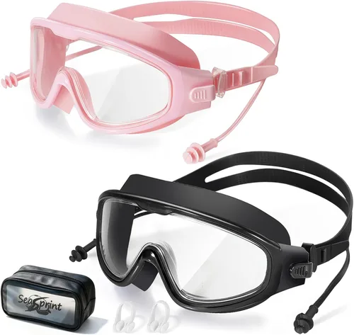 Miniatura 31 de Gafas de natación para adultos, a prueba de fugas, gafas de piscina antivaho, gafas de natación de visión amplia con tapones para los oídos y clip