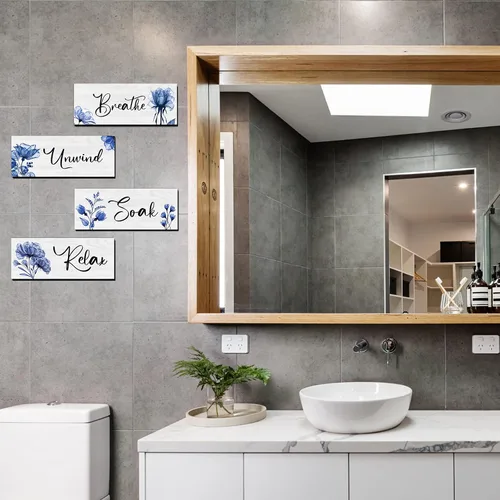Miniatura 3 de 4 Piezas de Arte de Pared Rústico de Granja - Señal Colgante de Madera para Relajarse, Remojarse, Desconectar y Respirar para Decoración de Spa