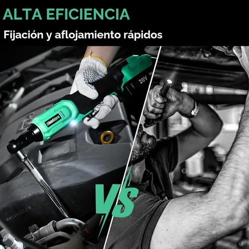Miniatura 7 de Juego de llaves de trinquete inalámbricas de 20 V, kit de trinquete de potencia eléctrica de 3/8 pulgadas con 400 RPM, luz de trabajo LED y 2 Verde