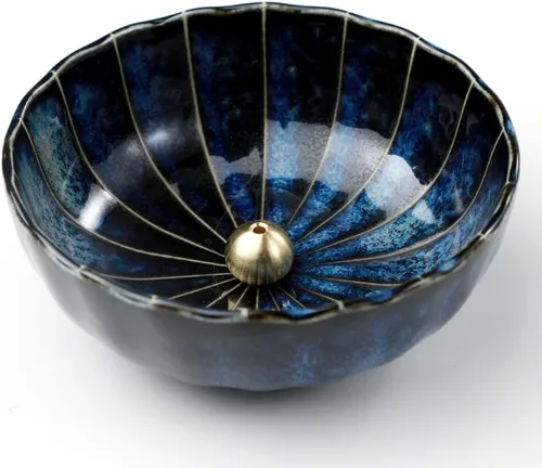 Miniatura 2 de Asayu Japan Lotus - Soporte para incienso para palos de 4.1 pulgadas (4.134 in), juego tradicional de atrapasueños de cerámica y quemador