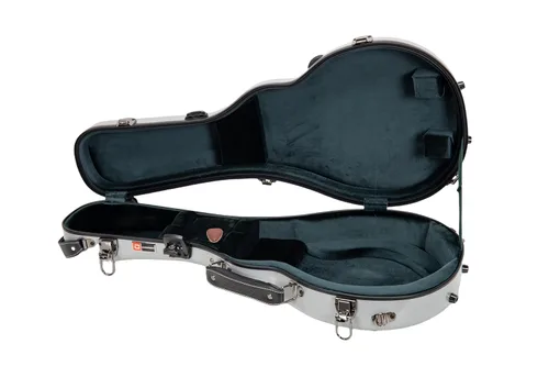Miniatura 2 de Crossrock Estuche de mandolina de fibra de vidrio – contorneado para estilo F (se adapta a Gibson F5) Brillo plateado, terciopelo verde bosque