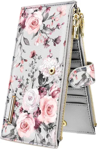 Miniatura 8 de Billetera de mujer con bloqueo RFID de gran capacidad, organizador multitarjetas, billetera plegable para mujer con bolsillo con cremallera