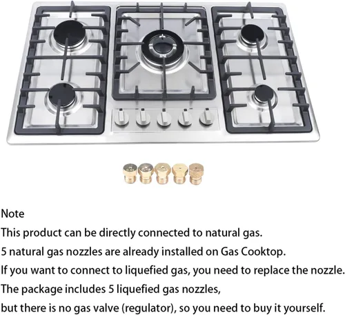 Miniatura 2 de Estufa de gas de 34 pulgadas, 5 quemadores de acero inoxidable incorporada, estufa de gas G/LPG para el hogar, cocina, comercial con protección de 5