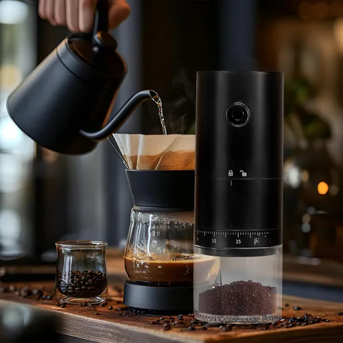 Miniatura 8 de Molinillo de café eléctrico portátil con 38 ajustes de molienda ajustables, batería recargable de 1500 mAh, molinillo de café portátil