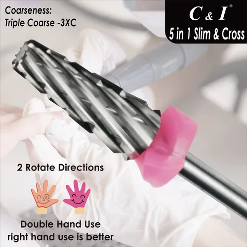Miniatura 2 de C & I Broca para uñas 5 en 1, Cross & Slim Edition, brocas profesionales para uñas para máquina de taladro eléctrico de manicura (Triple Áspero -3XC)
